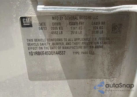 2013 Chevrolet Volt from USA, damaged, VIN 1G1RB6E45DU144537